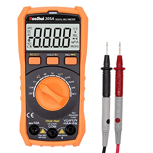 Ruoshui Auto Ranging Digital Multimeter,Electrical Voltmeter Measuring Voltage,Resistance,Temperature,Voltage Multi Tester with NCV Function Tests Current,Battery and Diode,205A