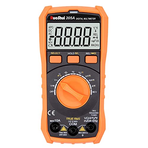 Ruoshui Auto Ranging Digital Multimeter,Electrical Voltmeter Measuring Voltage,Resistance,Temperature,Voltage Multi Tester with NCV Function Tests Current,Battery and Diode,205A