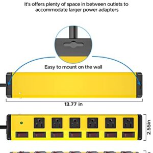 CRST 6-Outlet Heavy Duty Metal Power Strip with Individual Switches and Flat Plug, 15AMP/1875W Surge Protector (1200 Joules), 6-Feet 14AWG Cord with Hook and Loop Fastener