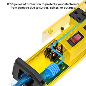 CRST 6-Outlet Heavy Duty Metal Power Strip with Individual Switches and Flat Plug, 15AMP/1875W Surge Protector (1200 Joules), 6-Feet 14AWG Cord with Hook and Loop Fastener