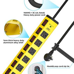 CRST 6-Outlet Heavy Duty Metal Power Strip with Individual Switches and Flat Plug, 15AMP/1875W Surge Protector (1200 Joules), 6-Feet 14AWG Cord with Hook and Loop Fastener