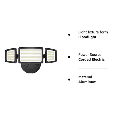 Onforu 55W Flood Light Outdoor, 5500LM Super Bright Security Lights Switch Controlled, 3 Adjustable Heads, IP65 Waterproof, 6500K