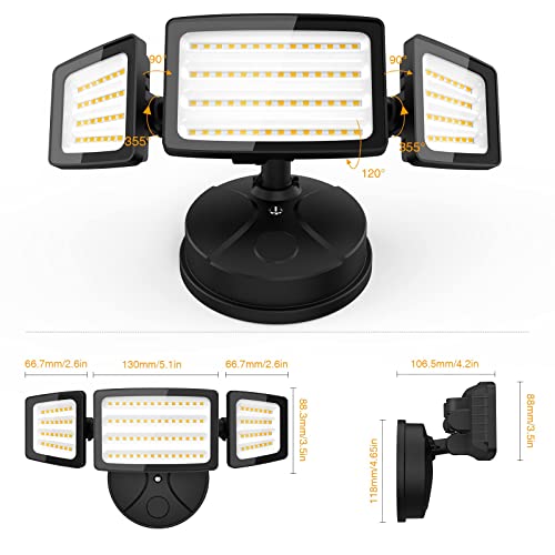 Onforu 55W Flood Light Outdoor, 5500LM Super Bright Security Lights Switch Controlled, 3 Adjustable Heads, IP65 Waterproof, 6500K