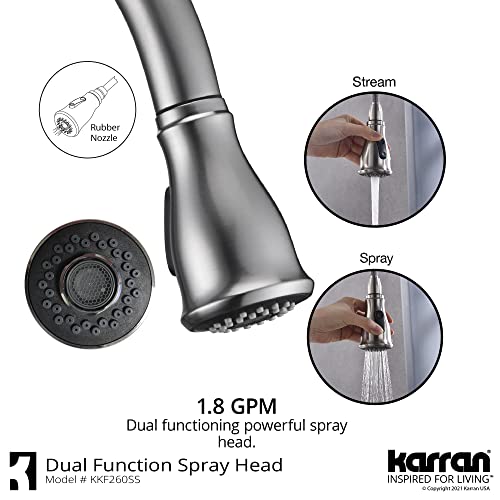 Karran Hillwood Single-Handle Two-Hole Pull-Down Sprayer Kitchen Faucet in Stainless Steel