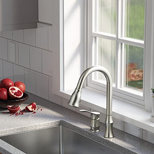 Karran Hillwood Single-Handle Two-Hole Pull-Down Sprayer Kitchen Faucet in Stainless Steel