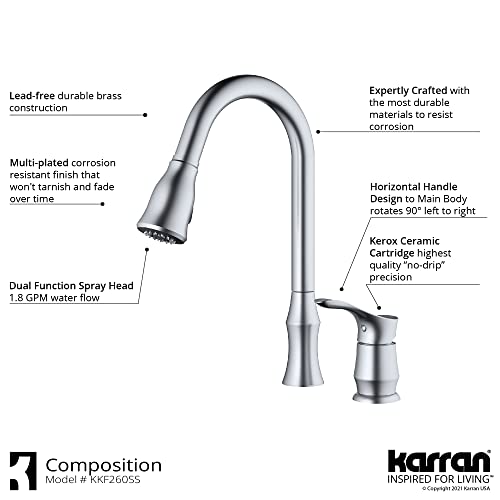 Karran Hillwood Single-Handle Two-Hole Pull-Down Sprayer Kitchen Faucet in Stainless Steel