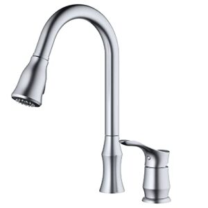 Karran Hillwood Single-Handle Two-Hole Pull-Down Sprayer Kitchen Faucet in Stainless Steel