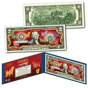 2021 lunar chinese new year of the ox polychromatic 8 oxen two-dollar collectible u.s bill in blue folio