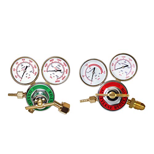 KLLsmDesign Dual Welding Gas Gauges, Oxygen (CGA-540) and Acetylene (CGA-510) Regulators Combo (2 PCS), Gauges Gas Welder Regulator