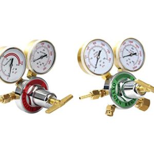 KLLsmDesign Dual Welding Gas Gauges, Oxygen (CGA-540) and Acetylene (CGA-510) Regulators Combo (2 PCS), Gauges Gas Welder Regulator