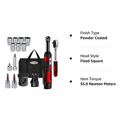 Electric Ratchet Wrench 3/8 Cordless Ratchet Wrench Set, Extended 55 N·m Battery Powered Ratchet Tool with 1 Hand Tool, 7 Sockets, 2 Screwdrivers, 1 Extender, 1/4" Adapter Dobetter-DBCRW12L