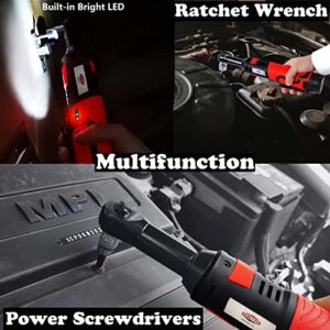 Electric Ratchet Wrench 3/8 Cordless Ratchet Wrench Set, Extended 55 N·m Battery Powered Ratchet Tool with 1 Hand Tool, 7 Sockets, 2 Screwdrivers, 1 Extender, 1/4" Adapter Dobetter-DBCRW12L