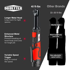 Electric Ratchet Wrench 3/8 Cordless Ratchet Wrench Set, Extended 55 N·m Battery Powered Ratchet Tool with 1 Hand Tool, 7 Sockets, 2 Screwdrivers, 1 Extender, 1/4" Adapter Dobetter-DBCRW12L