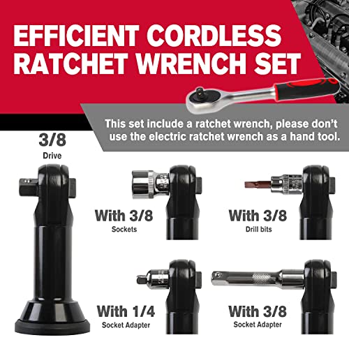 Electric Ratchet Wrench 3/8 Cordless Ratchet Wrench Set, Extended 55 N·m Battery Powered Ratchet Tool with 1 Hand Tool, 7 Sockets, 2 Screwdrivers, 1 Extender, 1/4" Adapter Dobetter-DBCRW12L