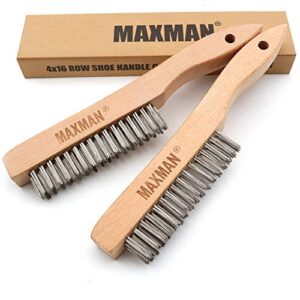 wire brush,heavy duty stainless steel wire scratch brush for cleaning rust with 10"curved beechwood handle,2 pieces