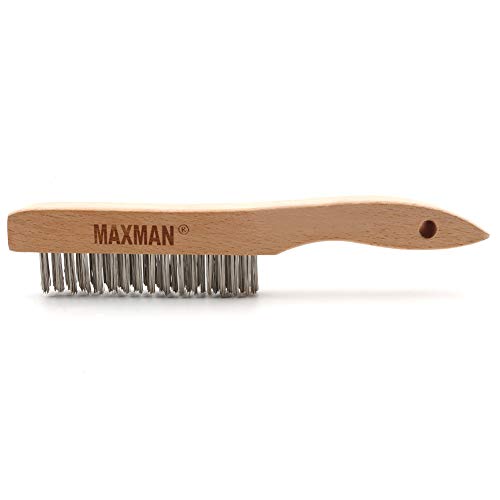 Wire Brush,Heavy Duty Stainless Steel Wire Scratch Brush for Cleaning Rust with 10"Curved Beechwood Handle,2 Pieces