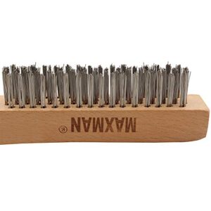 Wire Brush,Heavy Duty Stainless Steel Wire Scratch Brush for Cleaning Rust with 10"Curved Beechwood Handle,2 Pieces