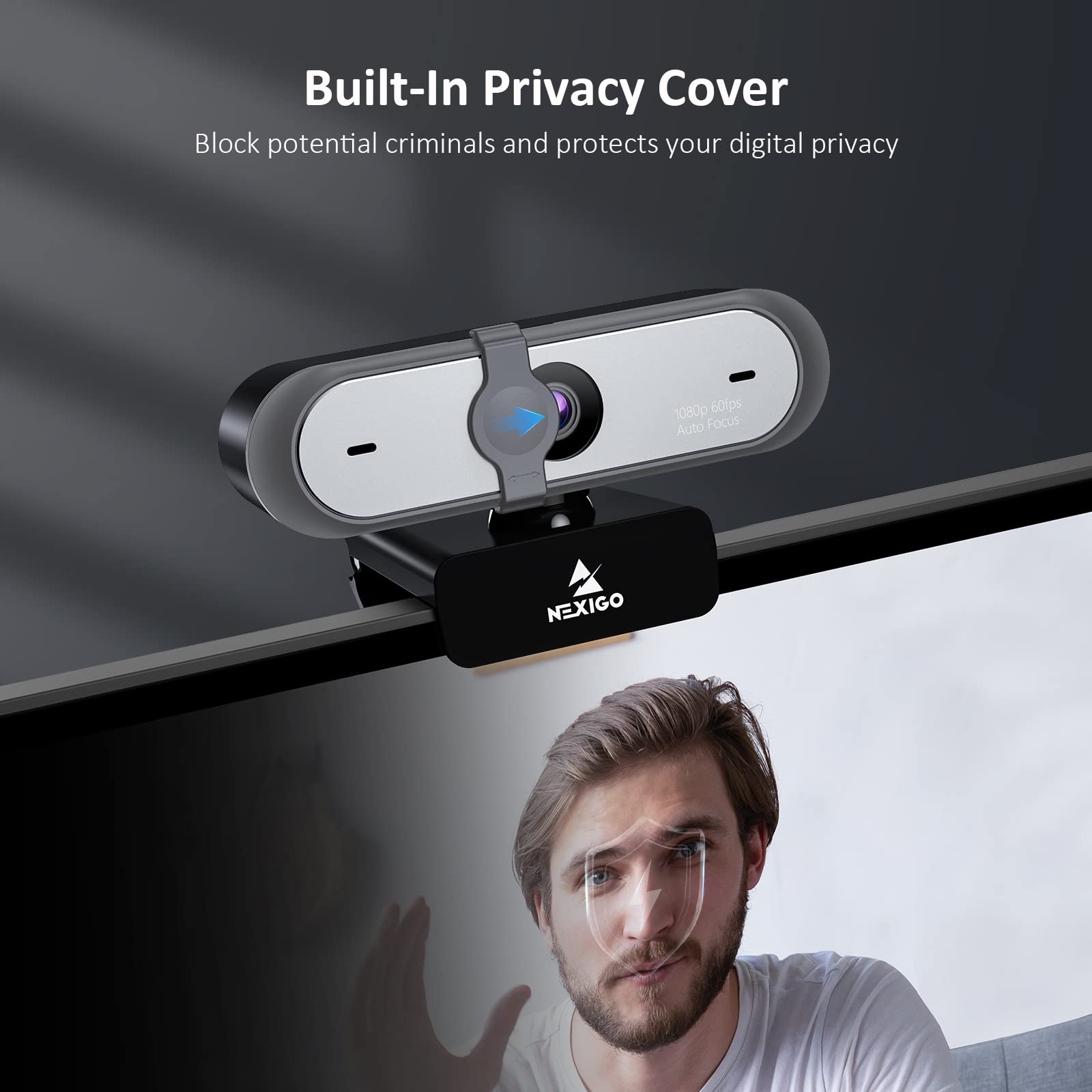 NexiGo N660P 1080P 60FPS Webcam with Software Control, Dual Microphone & Cover, Autofocus, HD USB Computer Web Camera, for OBS/Gaming/Zoom/Skype/FaceTime/Teams/Twitch