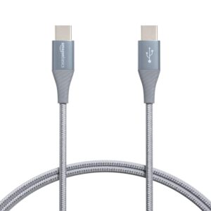 amazon basics aluminum braided 100w usb-c to usb-c 2.0 cable with power delivery - 10-foot, gray