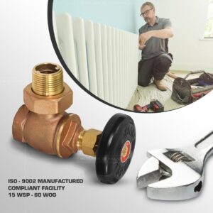 Midline Valve 6I342 Steam Radiator Valve; Air Vent Temperature Control; 1 in. FIP x Male Union; Brass