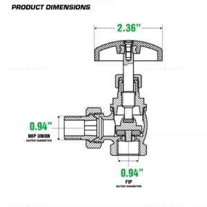 Midline Valve 6I342 Steam Radiator Valve; Air Vent Temperature Control; 1 in. FIP x Male Union; Brass