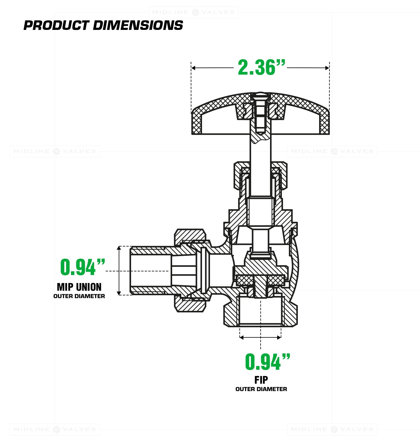 Midline Valve 6I342 Steam Radiator Valve; Air Vent Temperature Control; 1 in. FIP x Male Union; Brass