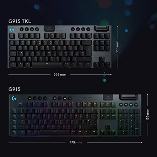 Logitech G915 TKL Tenkeyless Lightspeed RGB Mechanical Gaming Keyboard, Low Profile Switch Options, LIGHTSYNC RGB, Advanced Wireless and Bluetooth Support - Tactile (Renewed)