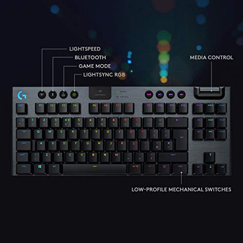 Logitech G915 TKL Tenkeyless Lightspeed RGB Mechanical Gaming Keyboard, Low Profile Switch Options, LIGHTSYNC RGB, Advanced Wireless and Bluetooth Support - Tactile (Renewed)