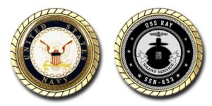 uss ray ssn-653 us navy submarine challenge coin - officially licensed