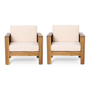 christopher knight home louver club chairs, teak + cream