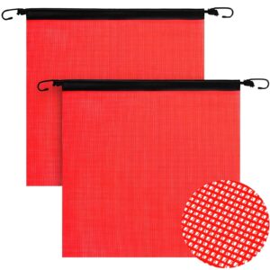 2 pieces 18 x 18 inch hook safety warning flag mesh safety flag warning flag with vinyl welt and bungee cord for truck and pedestrian crossings (deep red)