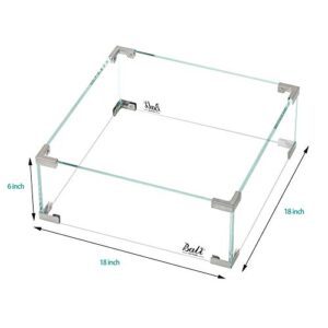 BALI OUTDOORS Square Fire Pit Glass Wind Guard, Clear Tempered Wind Guard for Fire Pit Table, 18”x 18”x 6” Square Fire Table Accessory Shiled