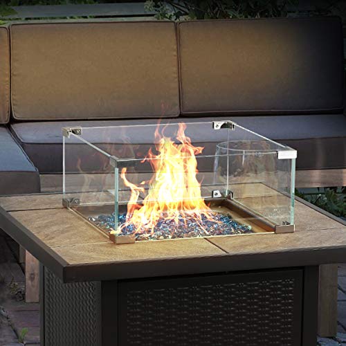 BALI OUTDOORS Square Fire Pit Glass Wind Guard, Clear Tempered Wind Guard for Fire Pit Table, 18”x 18”x 6” Square Fire Table Accessory Shiled