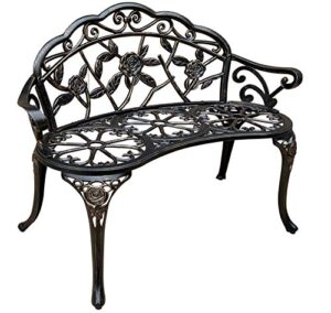 outrora garden bench, metal park bench cast-aluminum outdoor benches front porch outdoor furniture with floral rose for patio, park, lawn, yard（copper）