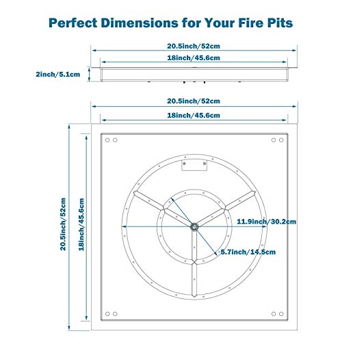 Uniflasy 18 Inch Square Drop-in Fire Pit Pan with 12" Round Burner Ring, 165k BTU Stainless Steel Fire Pit Pan with Spark Ignition and Propane Hose Kit for Indoor or Outdoor Fire Table/Fire Pit