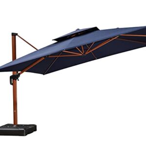 PURPLE LEAF 12ft Patio Umbrella Outdoor Square Umbrella Large Cantilever Umbrella Windproof Offset Umbrella Heavy Duty Sun Umbrella for Garden Deck Pool Patio, Navy Blue