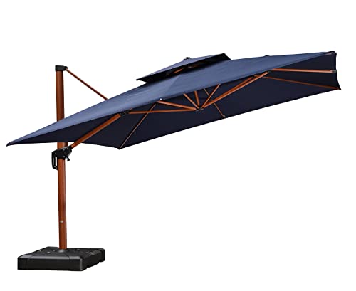 PURPLE LEAF 12ft Patio Umbrella Outdoor Square Umbrella Large Cantilever Umbrella Windproof Offset Umbrella Heavy Duty Sun Umbrella for Garden Deck Pool Patio, Navy Blue