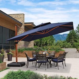 PURPLE LEAF 12ft Patio Umbrella Outdoor Square Umbrella Large Cantilever Umbrella Windproof Offset Umbrella Heavy Duty Sun Umbrella for Garden Deck Pool Patio, Navy Blue