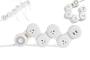 flexible surge protector power strip, 6 feet long cord 4 outlets 2 usb （10v/13amp flat plug） with overload protection extension cord,suitable for home office travel,white