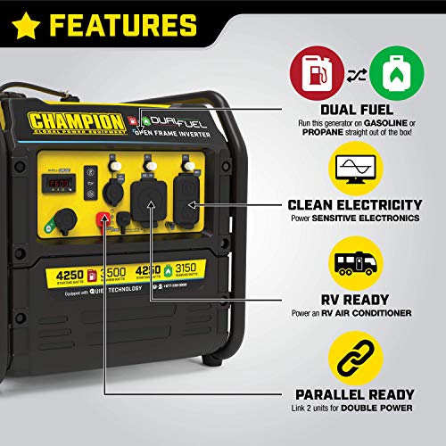 Champion Power Equipment 200914 4250-Watt Open Frame Inverter Generator, Dual Fuel Technology