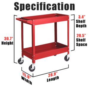 ROAD DAWG APTC304D Torin Steel Tool Service Push Cart with 2 Shelves and 150 lb Capacity, Red