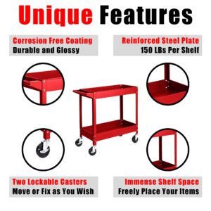 ROAD DAWG APTC304D Torin Steel Tool Service Push Cart with 2 Shelves and 150 lb Capacity, Red