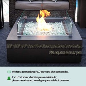 yukang Redeo Fire Pit Glass Wind Guard, 20" x 20" Square Fire Pit Clear Tempered Glass Guard for Propane Fire Pit, Outdoor Fire Pit Table - 8 mm Thickness