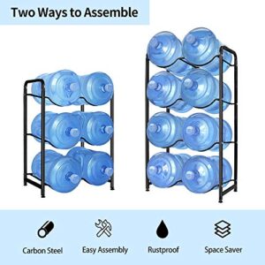 UMORNING 5 Gallon Water Bottle Holder, 4-Tier Water Bottle Rack for 8 Bottles Heavy Duty Detachable Kitchen Organization and Storage Shelf, Black