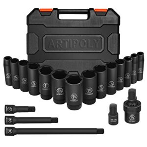 artipoly 3/8in impact socket set, 6-point deep and shallow socket set, 48 piece standard sae and metric from 5/16in to 3/4in and 8mm to 22mm,cr-v steel mechanic socket kit