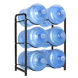 umorning 5 gallon water bottle holder, 3-tier water cooler jug rack for 6 bottles heavy duty detachable kitchen organization and storage shelf, black