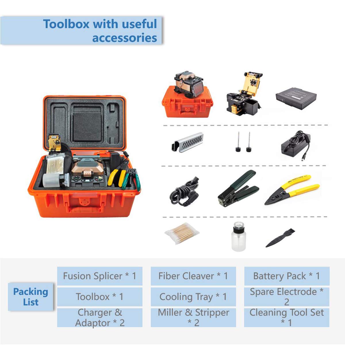 QIIRUN Fiber Optic Fusion Splicer with 4.3-inch Touch Screen, Optical Fiber Fusion Splicer Kit Features 7s Splicing and 18s Heating- 6481B Series