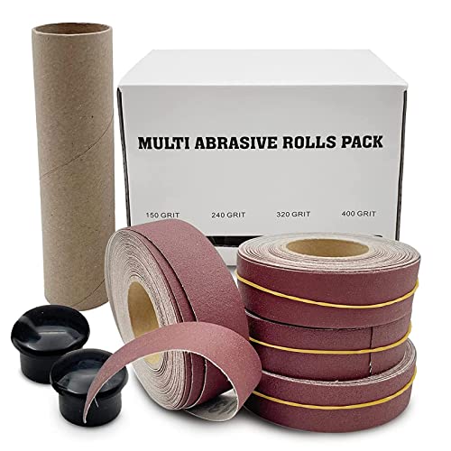 LYFJXX Emery Cloth Roll, 150 240 320 400 Grit Abrasive Sandpaper Roll, 4 Rolls Sandpaper 6 Meter, Emery Cloth for Metal with Dispenser, Aluminum Oxide Sandpaper (6M)