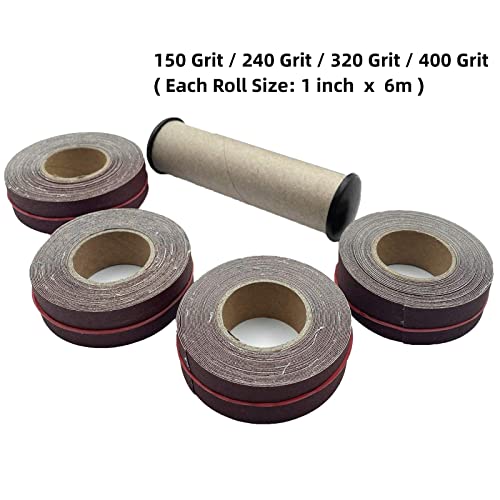 LYFJXX Emery Cloth Roll, 150 240 320 400 Grit Abrasive Sandpaper Roll, 4 Rolls Sandpaper 6 Meter, Emery Cloth for Metal with Dispenser, Aluminum Oxide Sandpaper (6M)