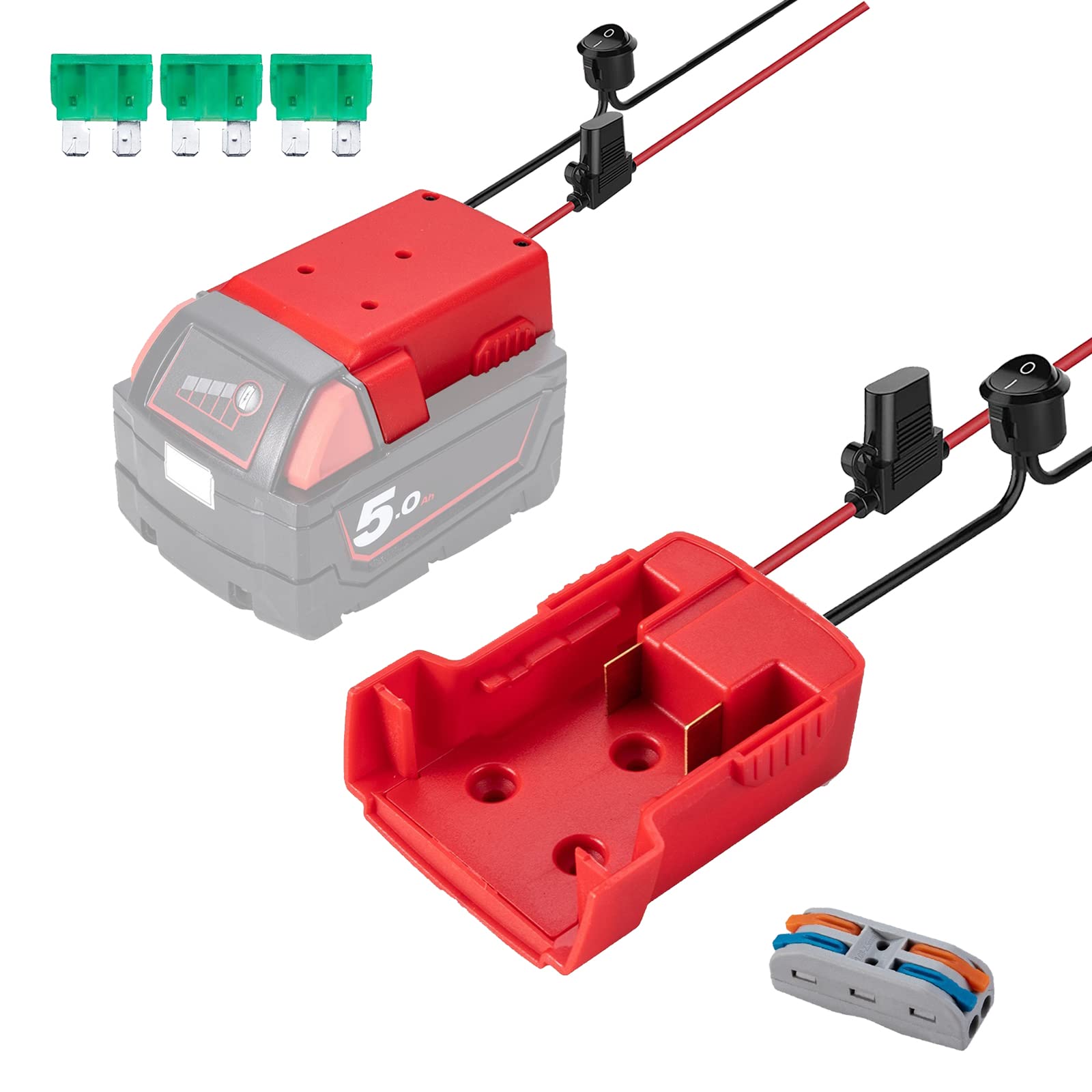 Power Wheels Adapter for Milwaukee M18 Battery 18v Dock Power Connector 12 Gauge Robotics